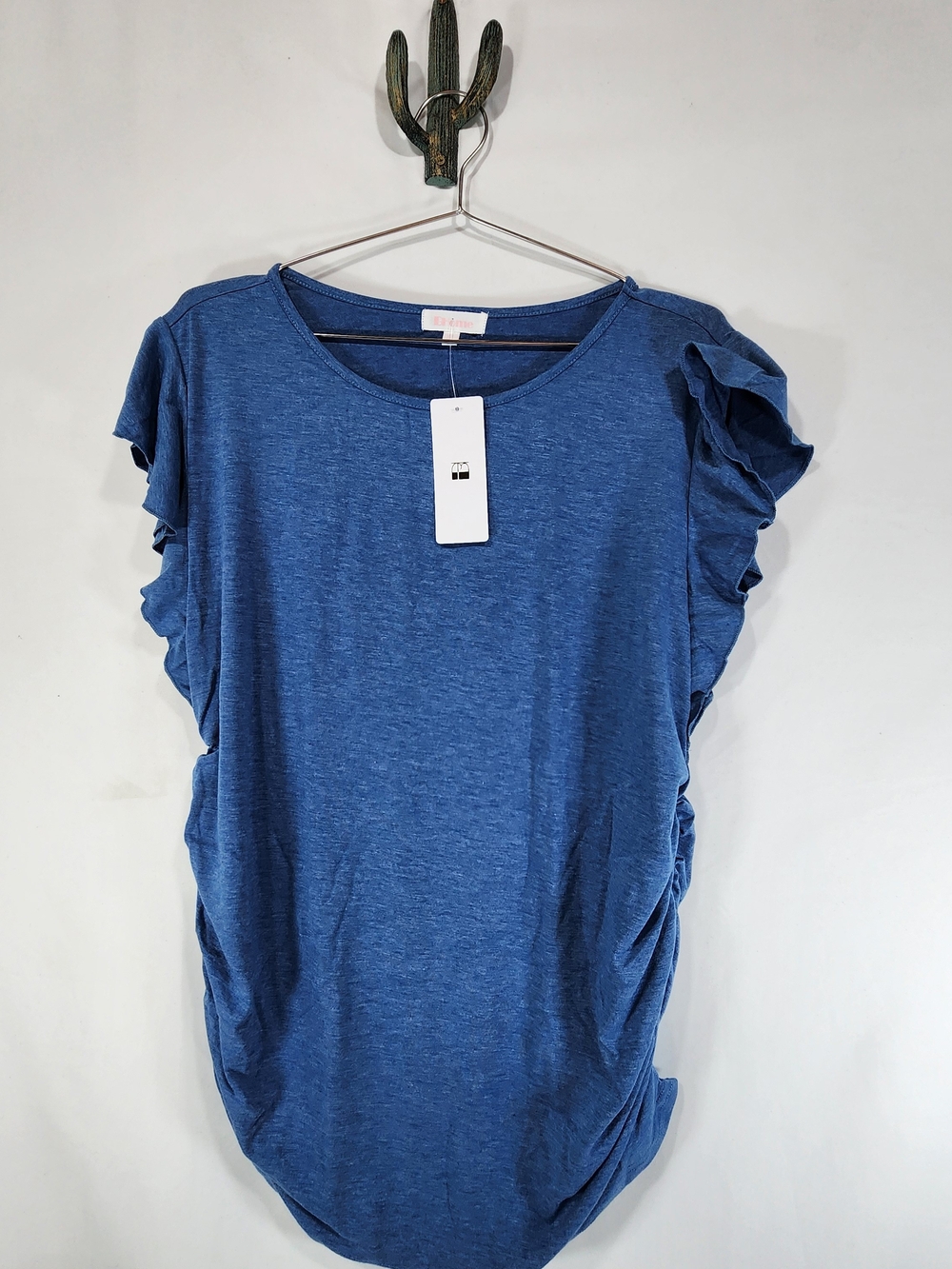 Bhome Blue Maternity Ruched Flutter Sleeve Shirt Top Size XL NWT